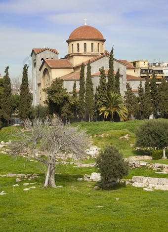 教堂要快乐<strong>三合一</strong>神圣的三一而且仍然是古老的墓地的Kerameikos季度雅典希腊