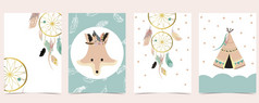 放荡不羁的粉红色的黄金邀请卡与动物叶花环羽毛和框架为生日婴儿淋浴明信片海报背景