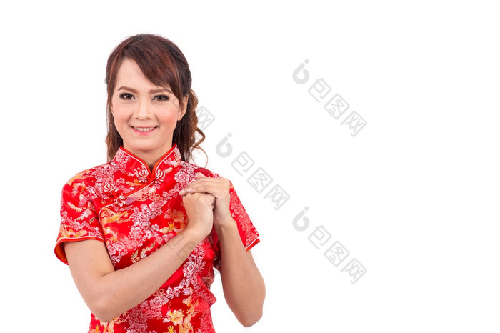 亚洲中国人女孩问候传统的中国人中国人新一年