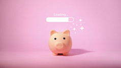 小猪银行孤立的粉红色的背景储蓄钱概念