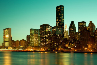 天际线中城曼哈顿晚上新纽约城市美国
