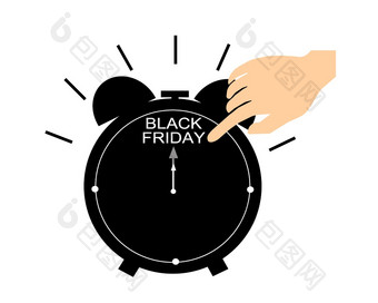 购买时间的最后期限时钟为开始黑色的星期五购物季节孤立的白色背景