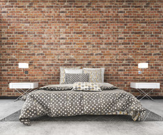 呈现古董阁楼砖模拟卧室斯堪的那维亚风格