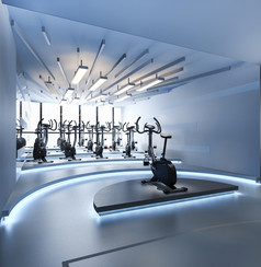 呈现现代蓝色的光健身房和健身