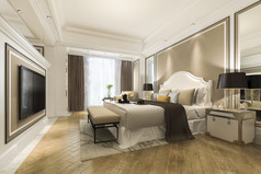 经典奢侈品卧室套房酒店与和工作表格和欧洲风格家具