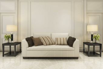 呈现模拟木装饰生活房间与沙发经典风格