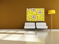 现代室内渲染复古的家具