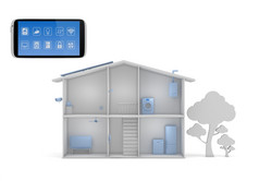 聪明的房子概念与智能手机应用程序控制面板