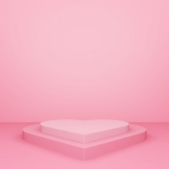 情人节rsquo一天插图心形状的讲台上基座与粉红色的空工作室房间产品背景模型为爱概念显示