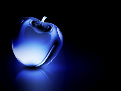 水晶蓝色的苹果黑暗背景