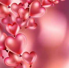 浪漫的卡与粉红色的心形的气球