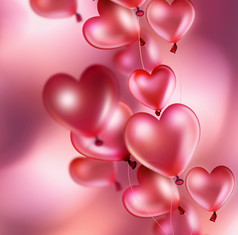 浪漫的卡与粉红色的心形的气球
