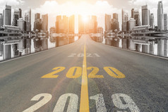 的数量象征代表的新一年的路标题的城市与美丽的摩天大楼背景新一年rsquo和业务目标概念