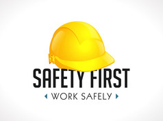 安全第一个概念工作安全标志黄色的头盔警告标志