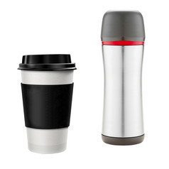 咖啡杯和热水瓶孤立的白色背景咖啡杯和热水瓶