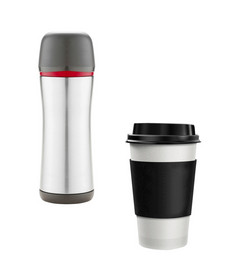咖啡杯和热水瓶孤立的白色背景咖啡杯和热水瓶孤立的