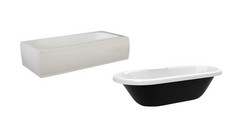 前视图现代黑色的和白色浴缸孤立的白色背景