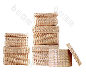 孤立的轮编织稻草篮子孤立的白色背景孤立的轮编织稻草篮子