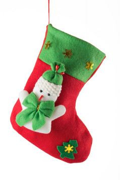 圣诞老人rsquo红色的长袜孤立的白色背景圣诞老人rsquo红色的长袜