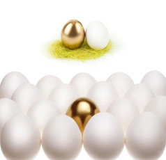 一个黄金蛋了在常见的白色鸡蛋黄金与白色鸡蛋