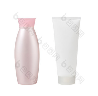 洗发水瓶与白色管creame孤立的白色背景洗发水瓶与白色管creame