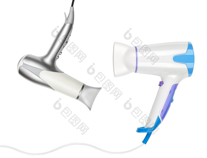 两个吹风机孤立的白色背景两个吹风机孤立的白色