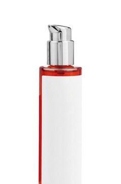 香水红色的瓶孤立的白色背景