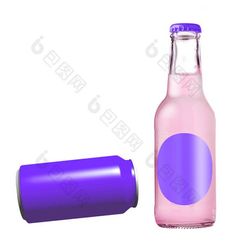 <strong>紫罗兰色</strong>的铝可以与苏打水玻璃瓶孤立的白<strong>色</strong>背景<strong>紫罗兰色</strong>的铝可以与苏打水玻璃瓶