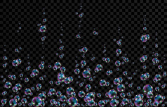 现实的透明的色彩斑斓的肥皂泡沫与彩虹反射孤立的网纹背景向量纹理