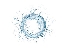 蓝色的圆水飞溅和滴孤立的白色背景纯阿卡和泡沫向量纹理