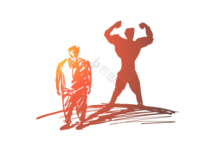 脂肪男人站与影子强大的肌肉发达的男人后面