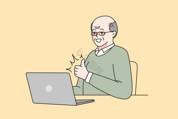 工作互联网和技术微笑成熟的上了年纪的男人