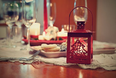 漂亮的集表格为圣诞节假期糖果蜡烛和圣诞节装饰装饰首页圣诞节夏娃