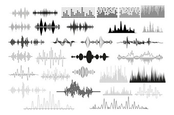 声音波集集合音频不同的频率广播音乐信号插图数字均衡器技术和脉冲行的声音记录垮掉的一代振动白色背景声音波集集合