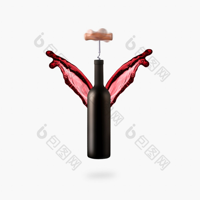 瓶酒与螺旋行动和溅的形状翅膀灰色的背景广告图标精英酒