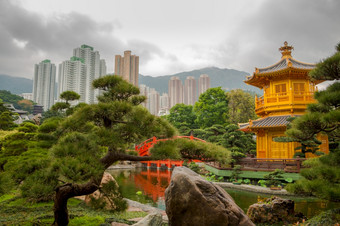 中国在香港香港城市南丽安花园金展馆和摩天大楼阴金展馆在香港香港城市和阴