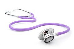 听诊器单紫色的听诊器孤立的白色背景