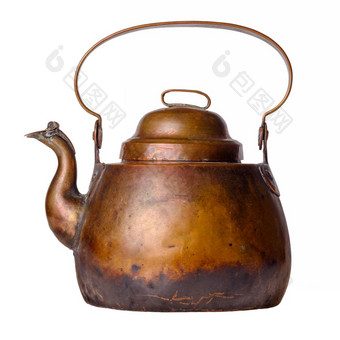 孤立的对象岁的古董小铜水壶白色背景岁的古董铜水壶