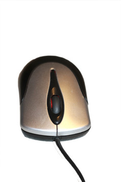 银而且黑色的电脑鼠标孤立的的白色背景