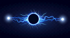 强大的电轮放电打从一边一边现实的向量插图孤立的黑色的背景燃烧的闪电圆罢工黑暗电能源闪光光效果强大的电轮放电