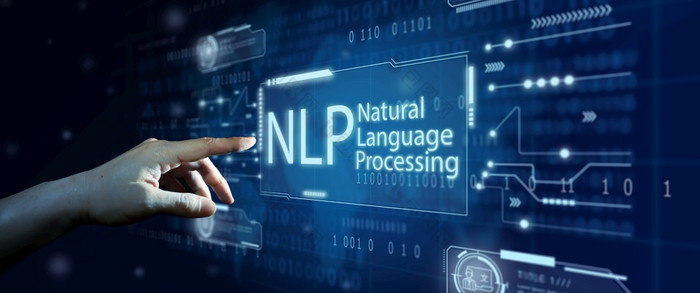 手商人触碰全息图屏幕与世界地图背景nlp自然语言处理认知计算技术概念