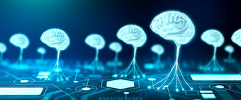 大脑神经网络超级电脑人工聪明的深学习机学习和nlp自然语言处理认知电脑技术概念渲染