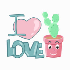 仙人掌能字符向量可爱的植物与微笑爱贴纸插图为印刷仙人掌能字符向量可爱的植物与微笑爱贴纸