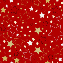明星节日模式向量插图黄金和白色星星红色的背景模板为新一年和圣诞节礼物包装纸支持纸明星节日模式向量插图