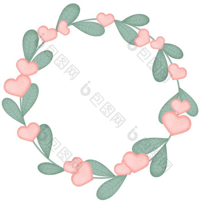 多叶的轮边框与粉红色的心轮浪漫的花环框架与叶子模板为问候卡邀请多叶的轮边框与粉红色的心