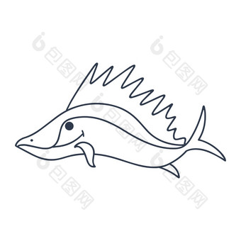 海洋鱼捕食者与大好向量涂鸦插图轮廓水下字符大纲画海洋鱼孤立的海洋鱼捕食者与大好向量涂鸦插图
