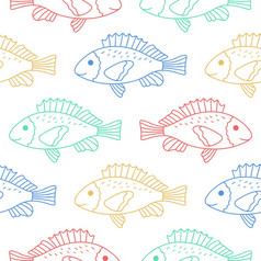 彩色的鱼无缝的婴儿模式可爱的色彩斑斓的孩子背景与海洋水下居民模型为孩子们的事情和对象模板为壁纸纺织和包装向量涂鸦插图彩色的鱼无缝的婴儿模式