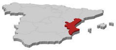 地图西班牙Valencian社区突出显示政治地图西班牙与的几个地区在哪里的Valencian社区突出显示