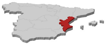地图西班牙Valencian<strong>社区</strong>突出显示政治地图西班牙与的几个地区在哪里的Valencian<strong>社区</strong>突出显示