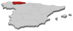 地图西班牙阿斯图里亚斯突出显示政治地图西班牙与的几个地区在哪里阿斯图里亚斯突出显示